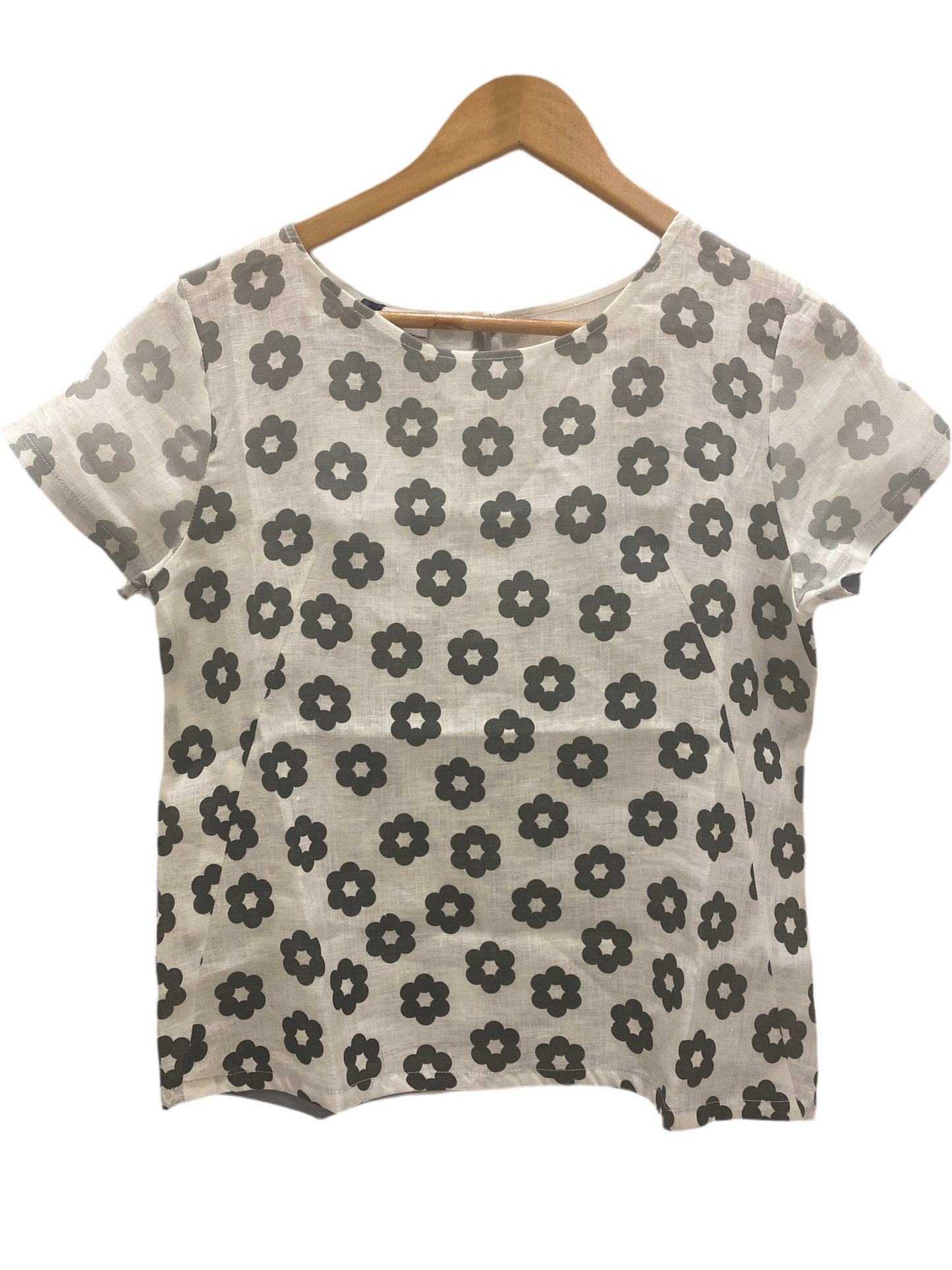 Camicia Pietrogrande in lino bianca fiori grigi