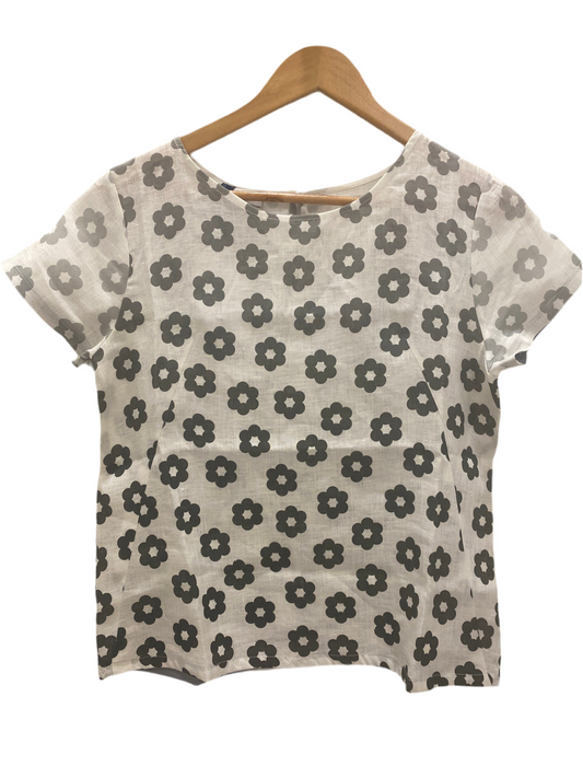 Camicia Pietrogrande in lino bianca fiori grigi