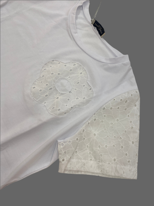 T SHIRT CON INSERTI IN SANGALLO
